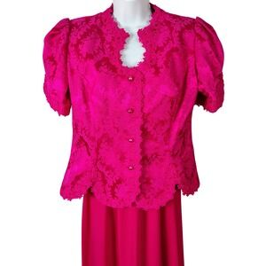 vintage Nah Nah Collection Pink Damask Jacquard Blazer & Skirt Set 14 Victorian